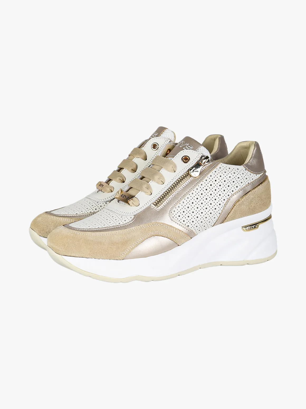 Keys Sneakers donna in pelle con zeppa - beige