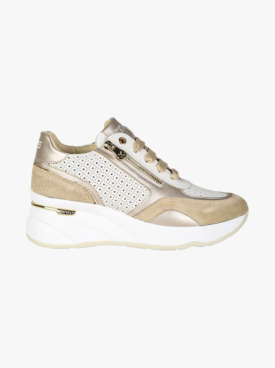 Keys Sneakers donna in pelle con zeppa - beige