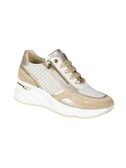Keys Sneakers donna in pelle con zeppa - beige