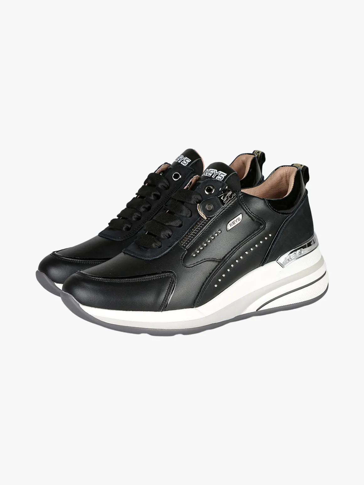 Keys Sneakers donna in pelle con zeppa - nero