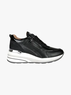 Keys Sneakers donna in pelle con zeppa - nero