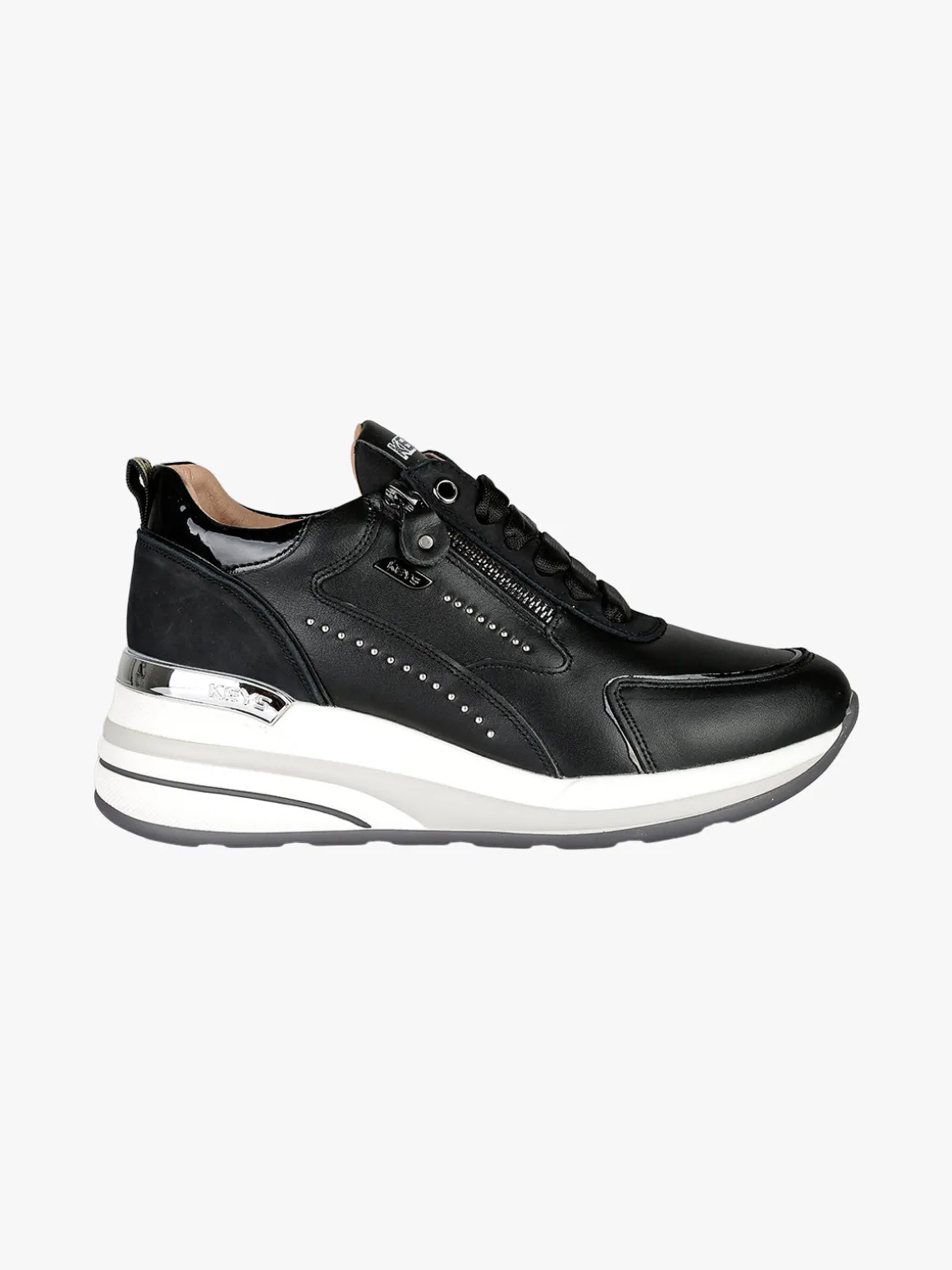Keys Sneakers donna in pelle con zeppa - nero