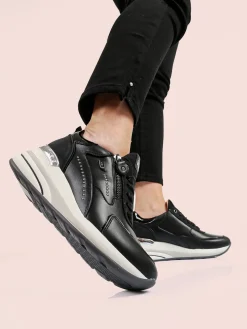 Keys Sneakers donna in pelle con zeppa - nero