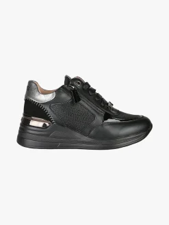 Keys Sneakers donna in pelle con zip e zeppa - nero