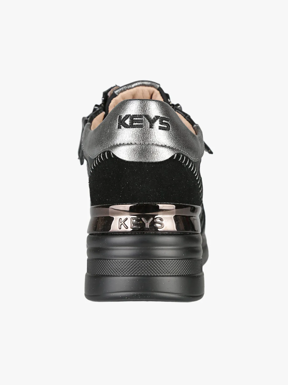 Keys Sneakers donna in pelle con zip e zeppa - nero