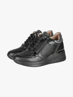 Keys Sneakers donna in pelle con zip e zeppa - nero