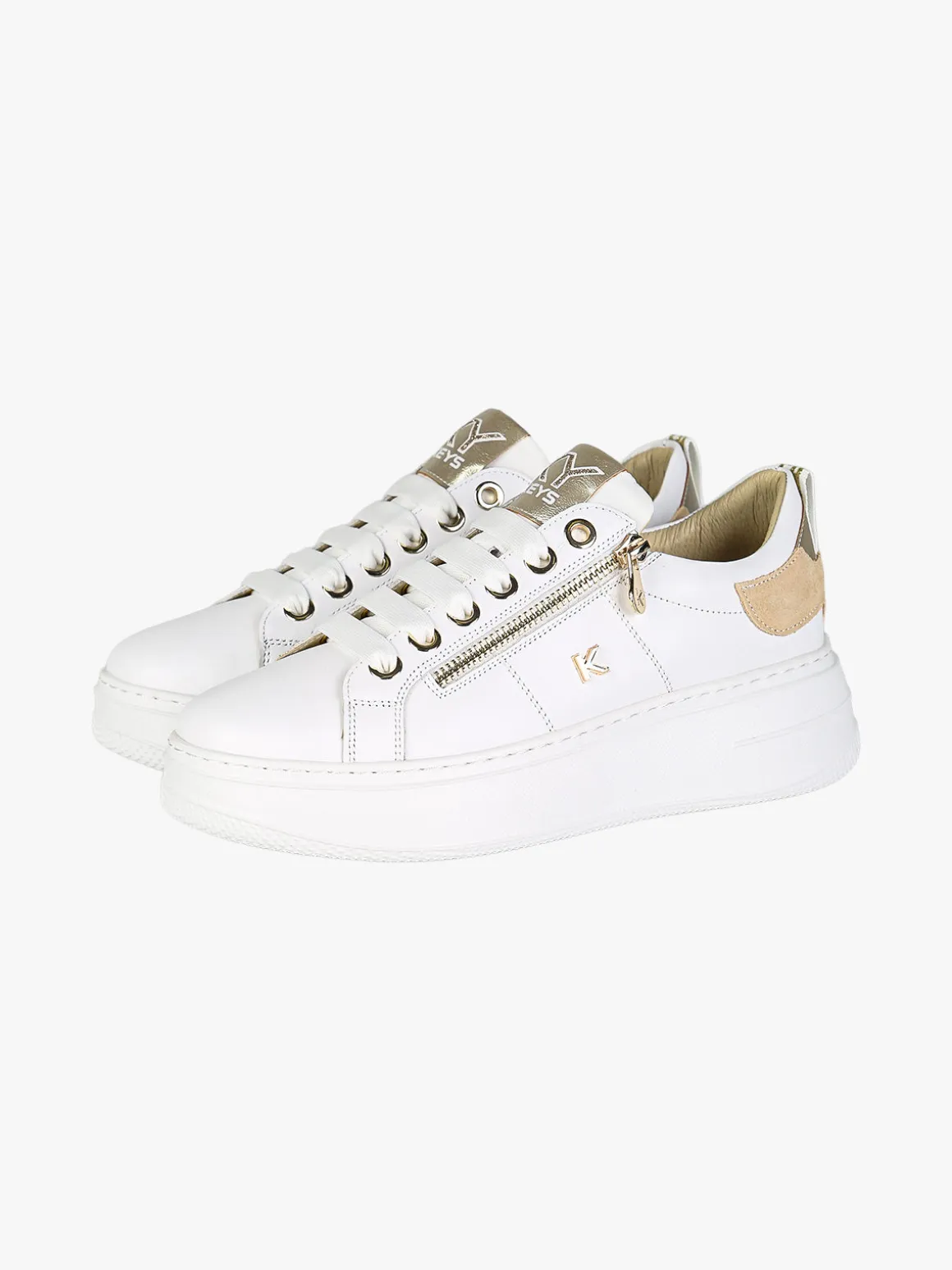 Keys Sneakers donna in pelle con platform e zip - bianco