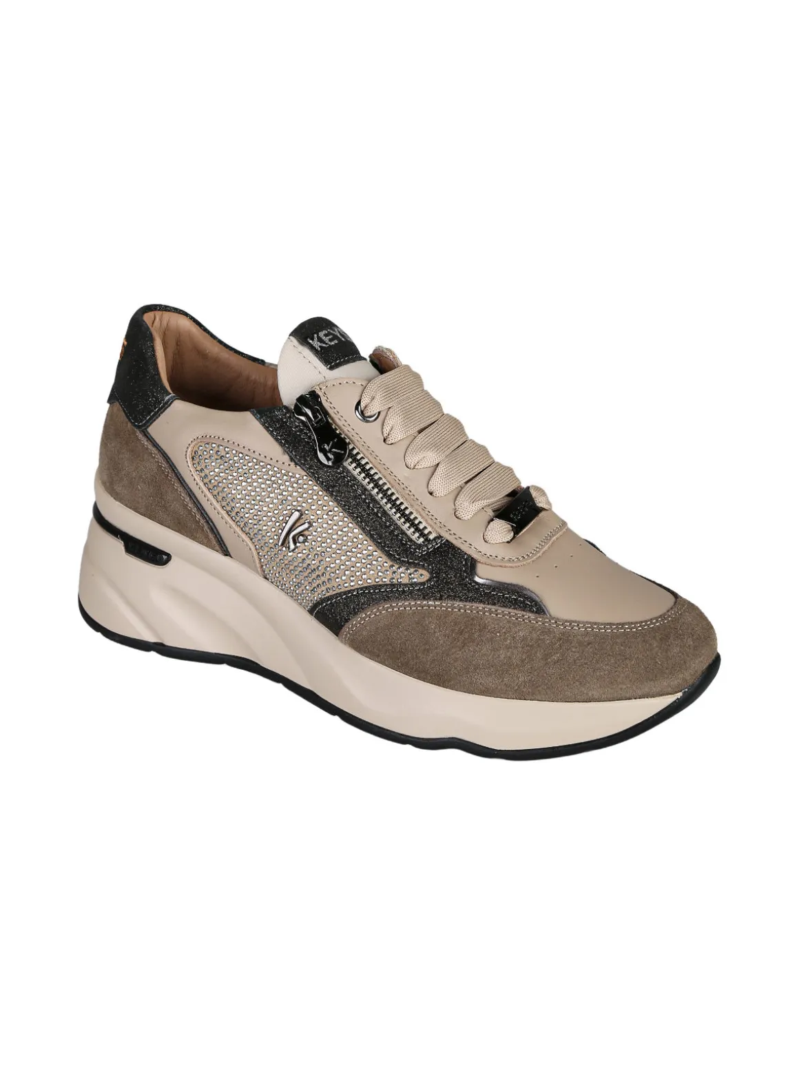 Keys Sneakers donna in pelle con zeppa - taupe
