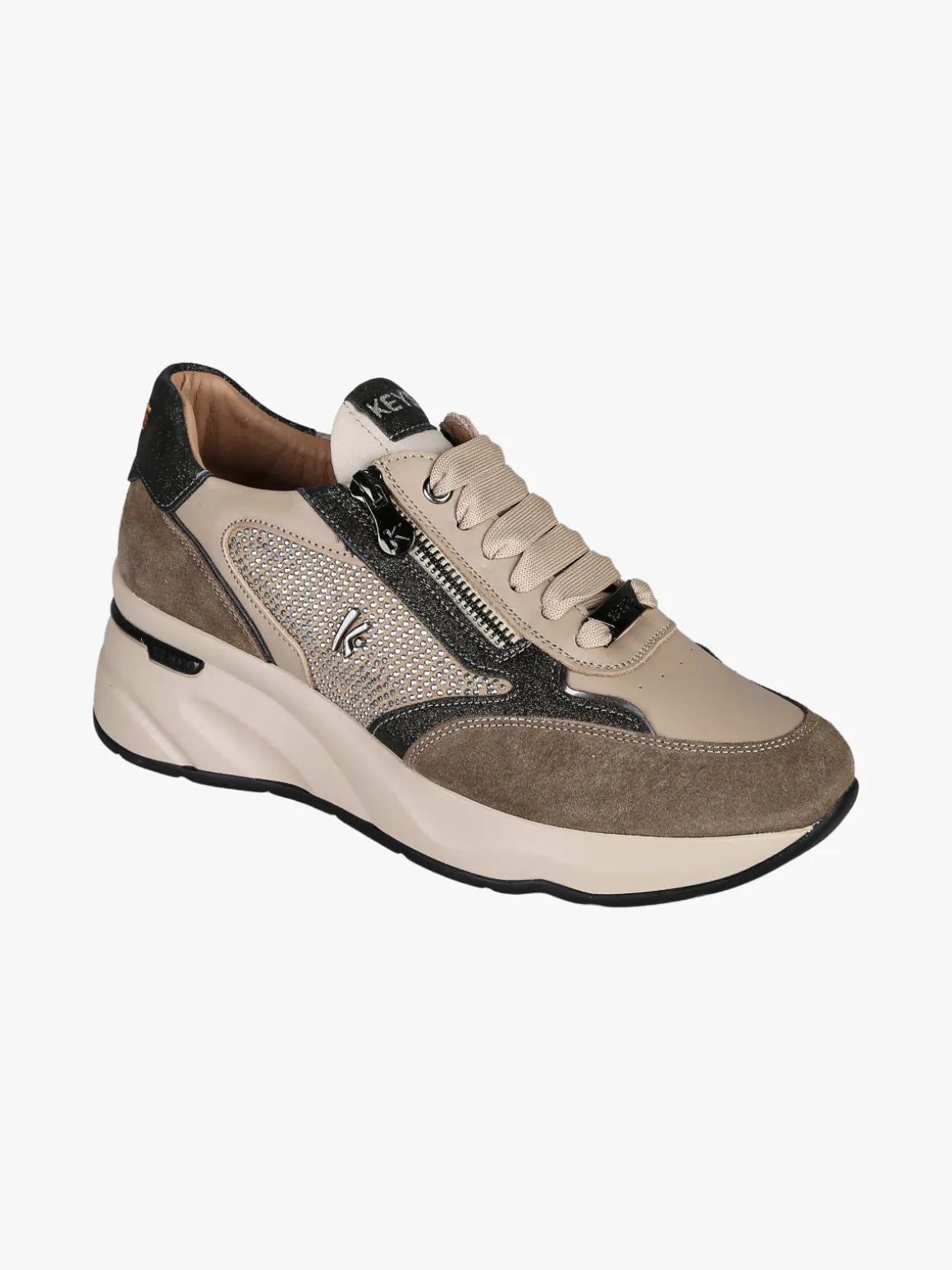 Keys Sneakers donna in pelle con zeppa - taupe