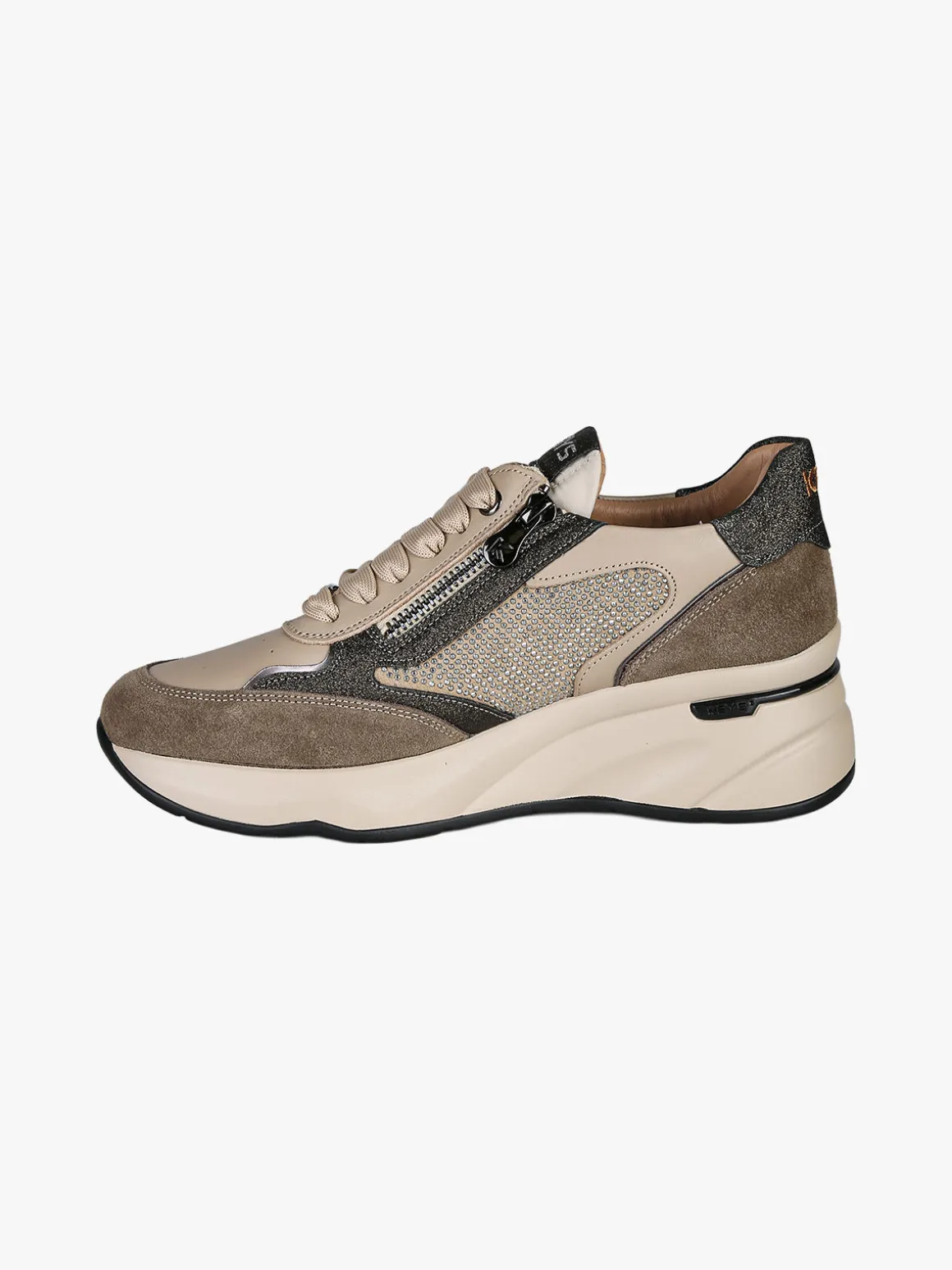 Keys Sneakers donna in pelle con zeppa - taupe