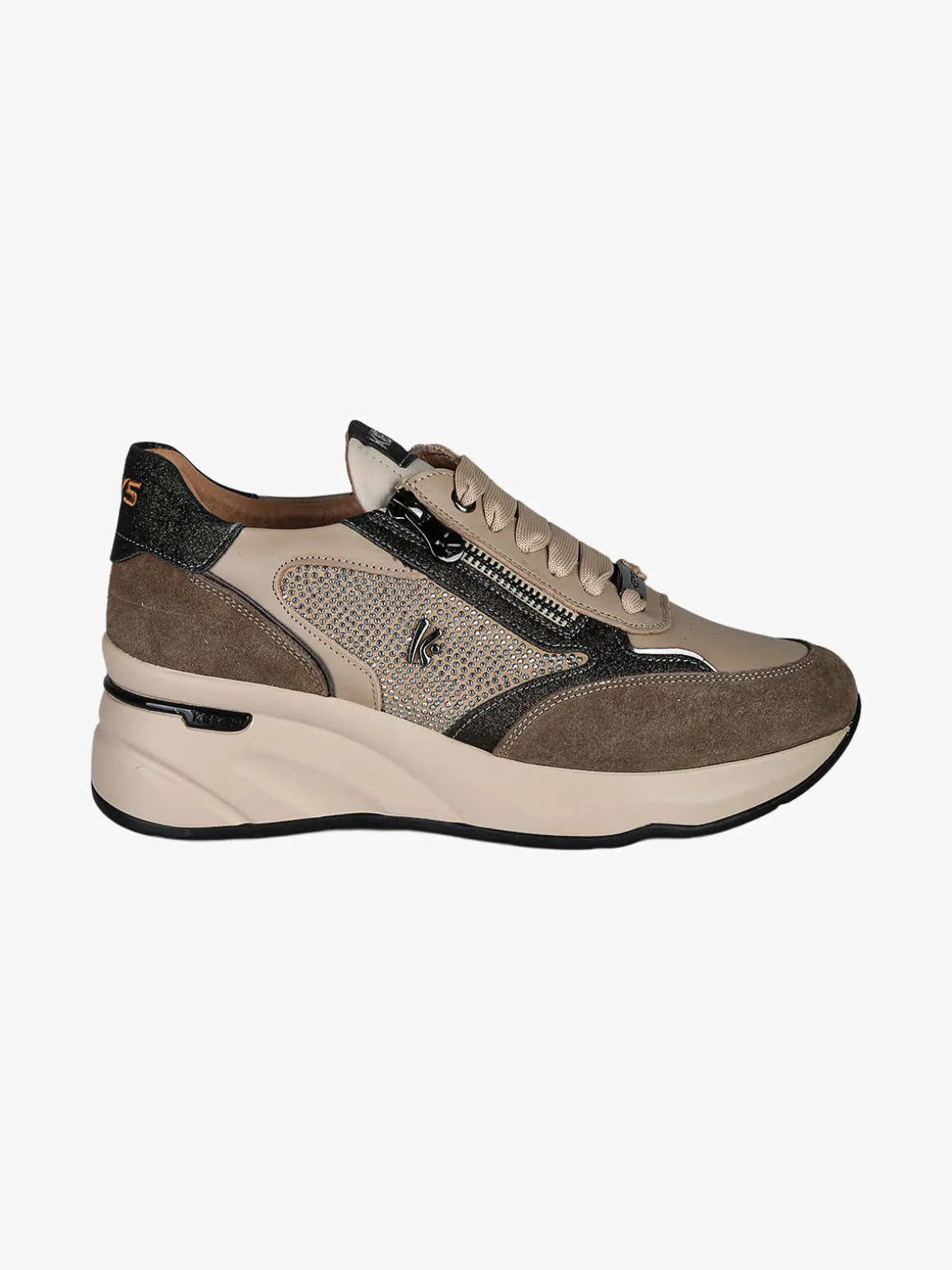 Keys Sneakers donna in pelle con zeppa - taupe