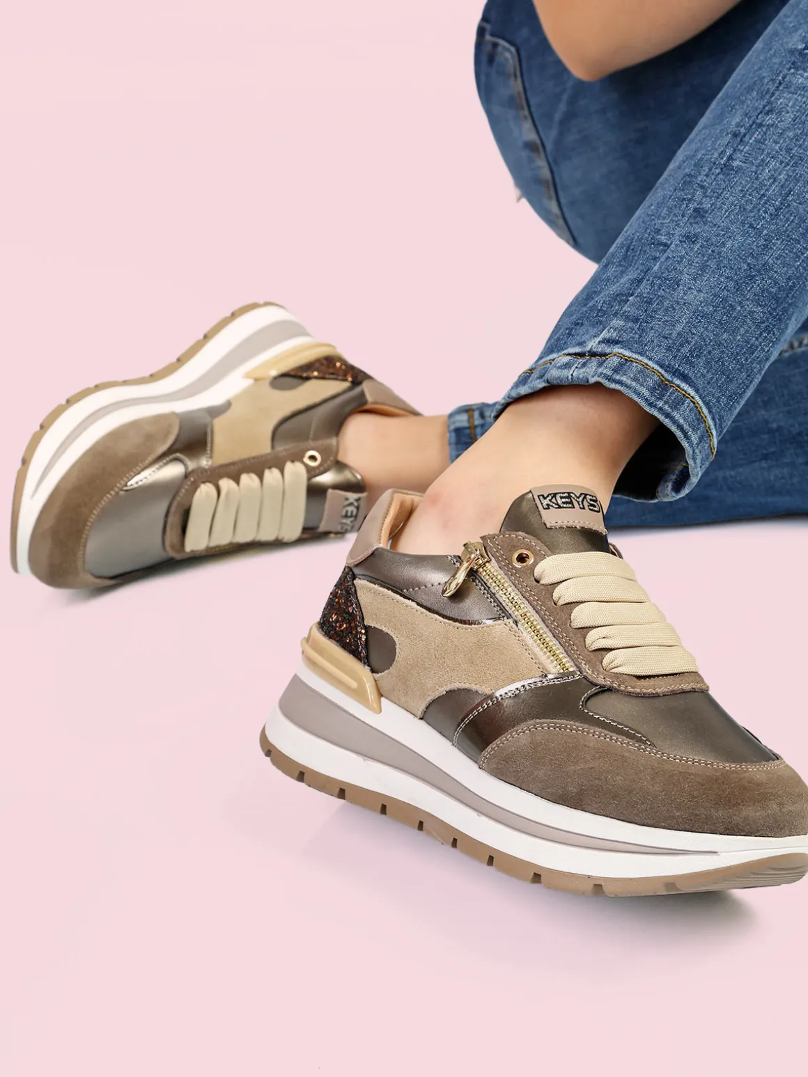 Keys Sneakers donna in pelle multicolore con platform