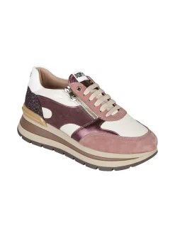 Keys Sneakers donna in pelle multicolore con platform - bordeaux