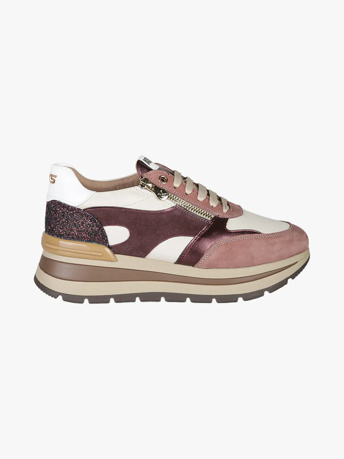 Keys Sneakers donna in pelle multicolore con platform - bordeaux