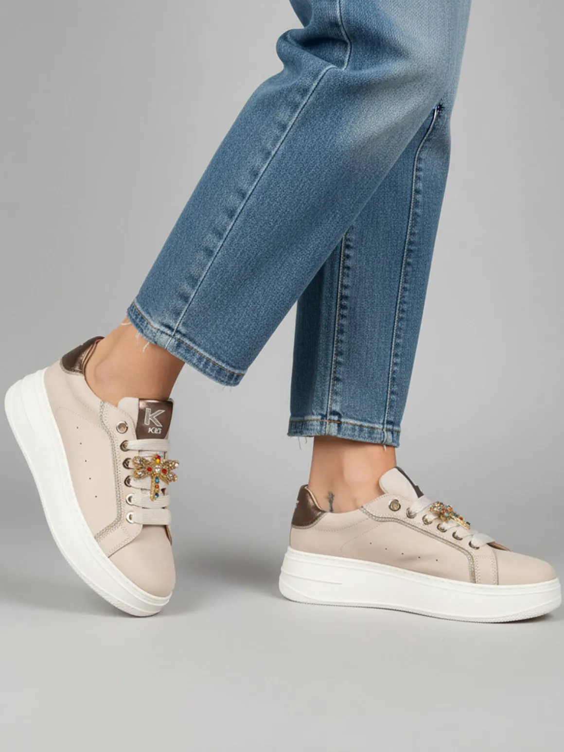 Keys Sneakers donna in pelle nabuk con platform - beige