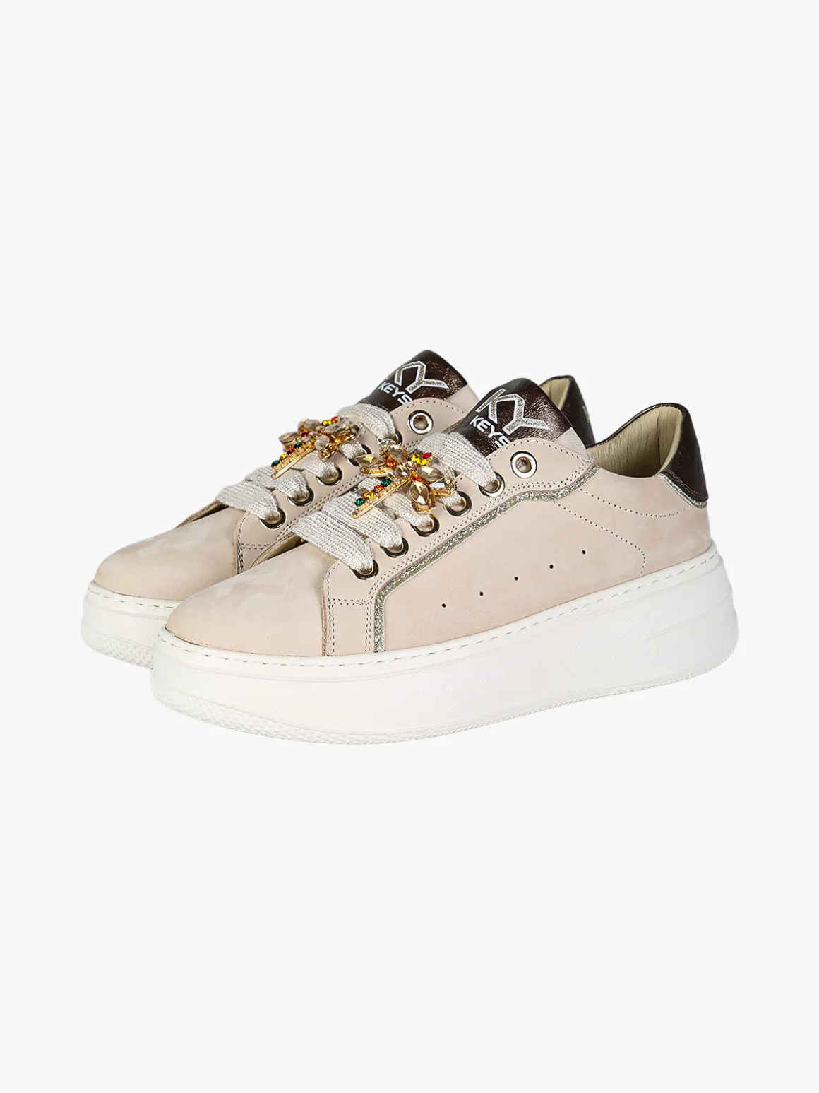 Keys Sneakers donna in pelle nabuk con platform - beige