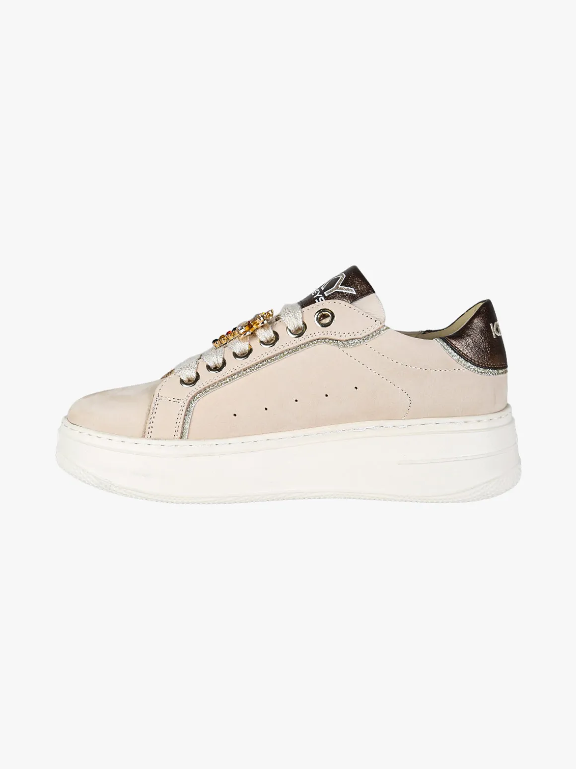 Keys Sneakers donna in pelle nabuk con platform - beige