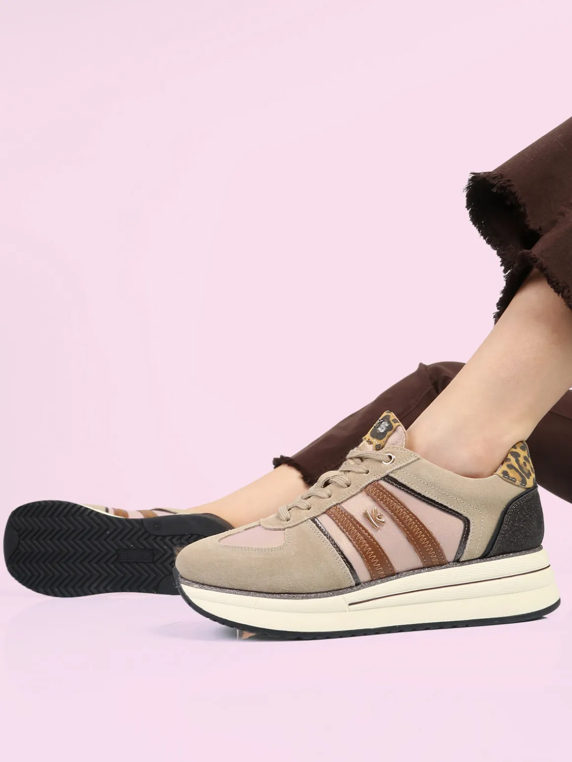 Keys Sneakers donna in pelle scamosciata con platform - multicolore
