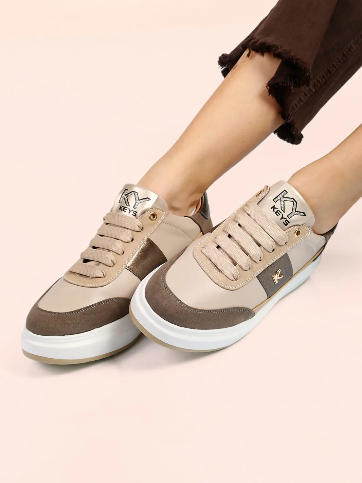 Keys Sneakers donna stringate con platform - beige