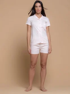 Kissimo Pigiama aperto da donna in cotone a maniche corte con shorts - rosa