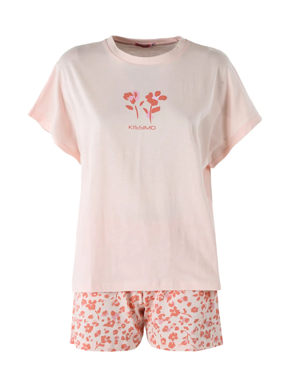 Kissimo Pigiama corto da donna in cotone con shorts floreali - rosa