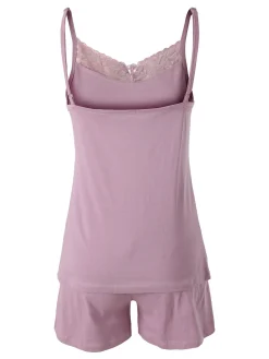 Kissimo Pigiama corto da donna in cotone con spalline sottili e shorts - lilla