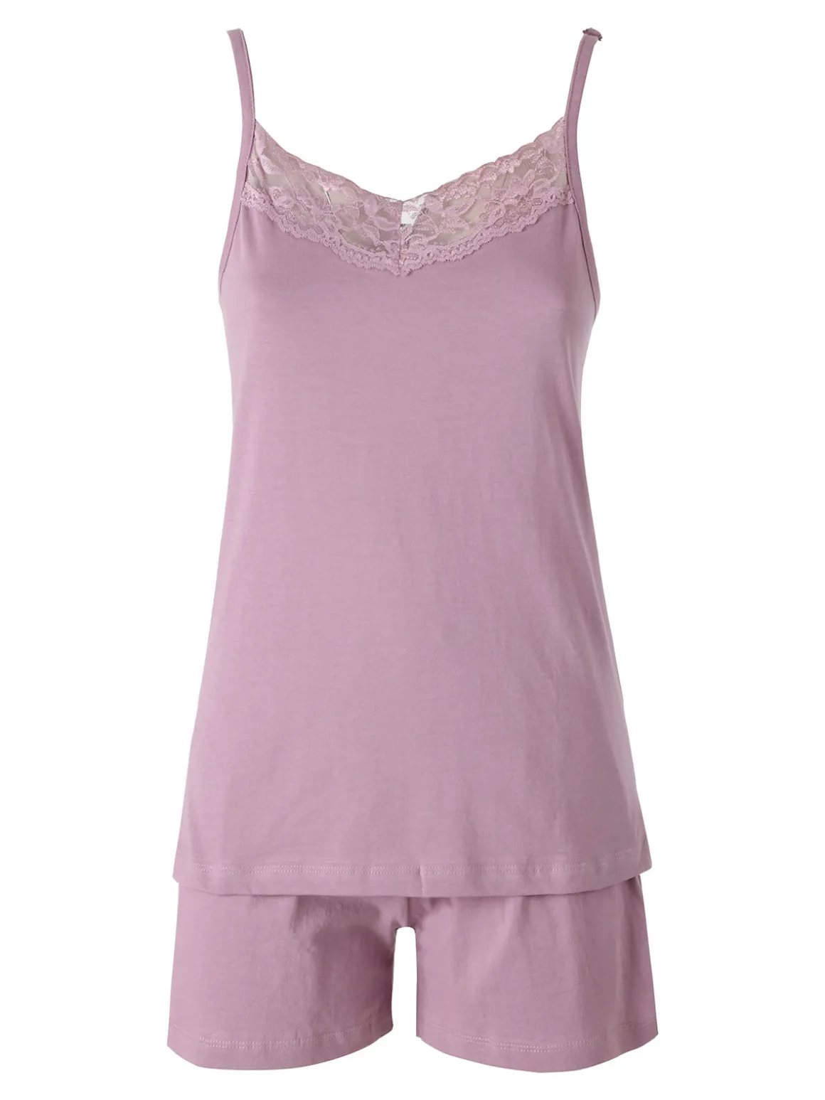 Kissimo Pigiama corto da donna in cotone con spalline sottili e shorts - lilla