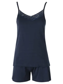 Kissimo Pigiama corto da donna in cotone con spalline sottili e shorts - blu scuro
