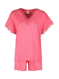 Kissimo Pigiama corto da donna in cotone con scollo in pizzo