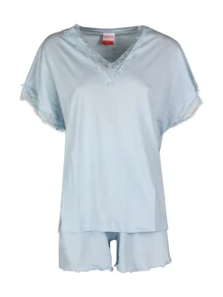Kissimo Pigiama corto da donna in cotone con scollo in pizzo