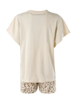Kissimo Pigiama corto da donna in cotone con shorts floreali - beige