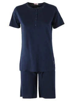 Kissimo Pigiama corto da donna in cotone - blu scuro