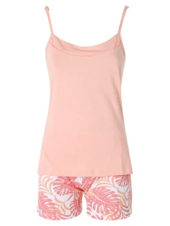 Kissimo Pigiama corto da donna in cotone con spalline sottili e shorts floreali - rosa