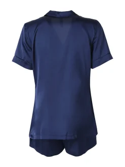 Kissimo Pigiama da donna aperto con bottoni a mezza manica - blu