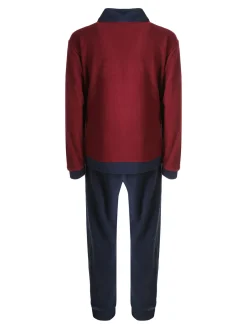 Kissimo Pigiama da uomo in pile mezza zip - bordeaux