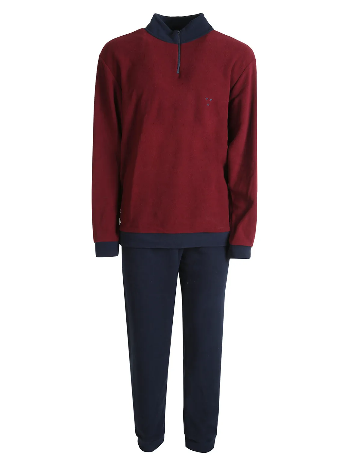 Kissimo Pigiama da uomo in pile mezza zip - bordeaux