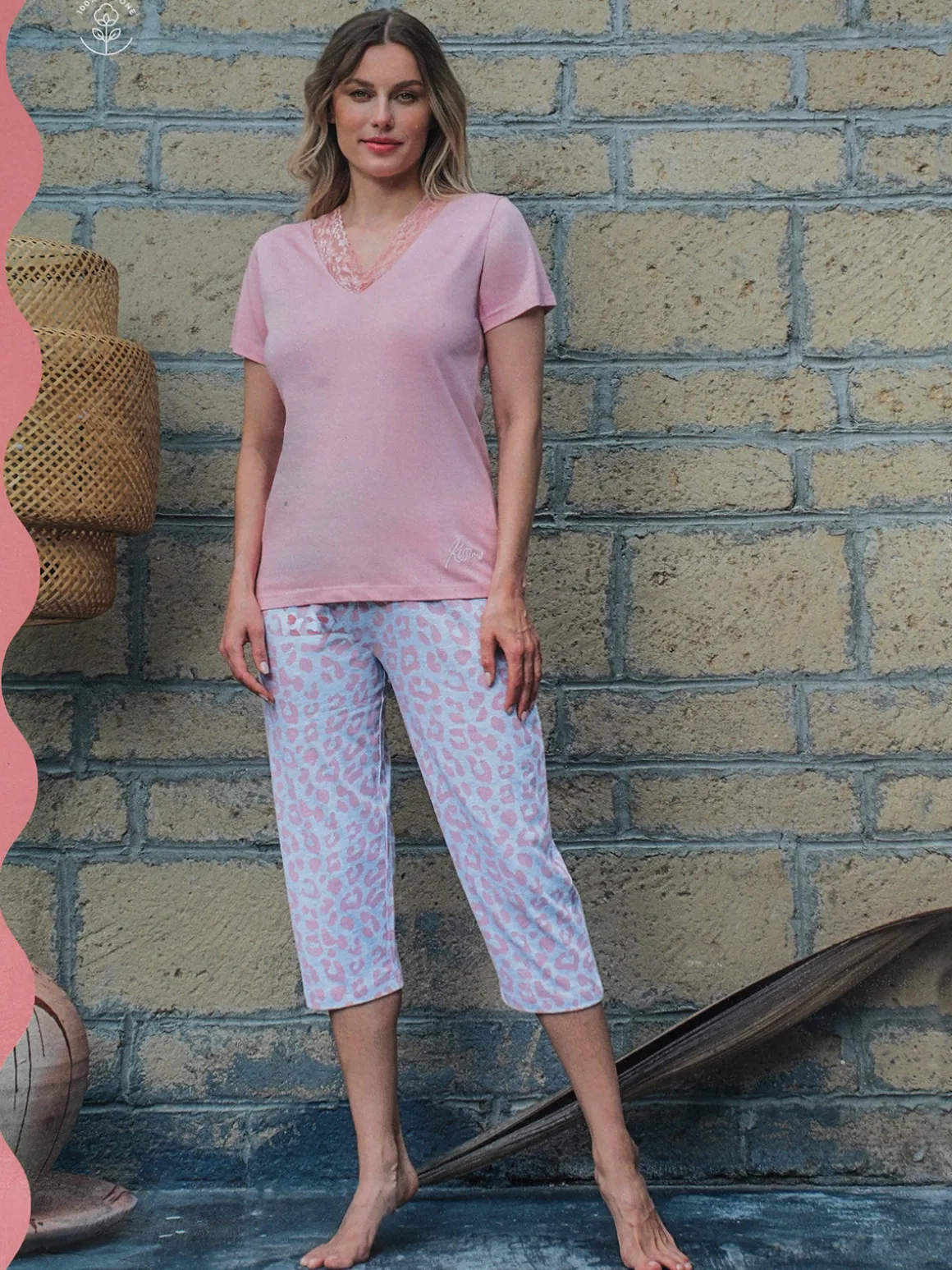 Kissimo Pigiama donna a maniche corte con pantaloni a 3/4