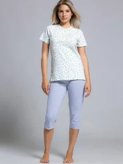 Kissimo Pigiama donna in cotone a maniche corte con pinocchietto - grigio