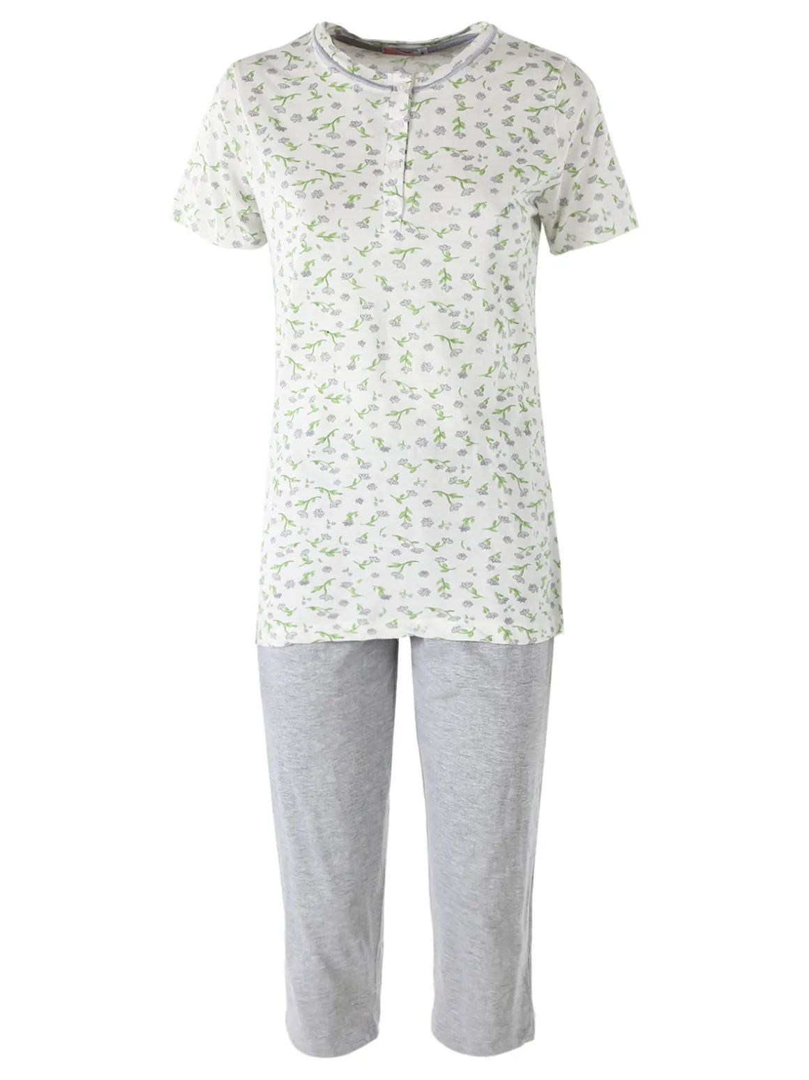 Kissimo Pigiama donna in cotone a maniche corte con pinocchietto - grigio