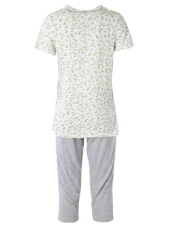 Kissimo Pigiama donna in cotone a maniche corte con pinocchietto - grigio