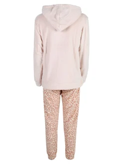 Kissimo Pigiama donna in pile con zip intera e pantaloni animalier - rosa