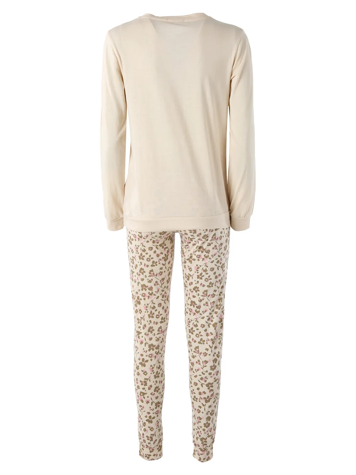 Kissimo Pigiama lungo da donna in cotone con pantaloni maculati - beige