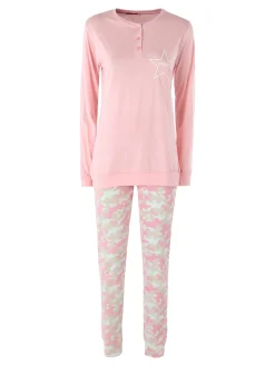 Kissimo Pigiama lungo da donna in cotone - rosa