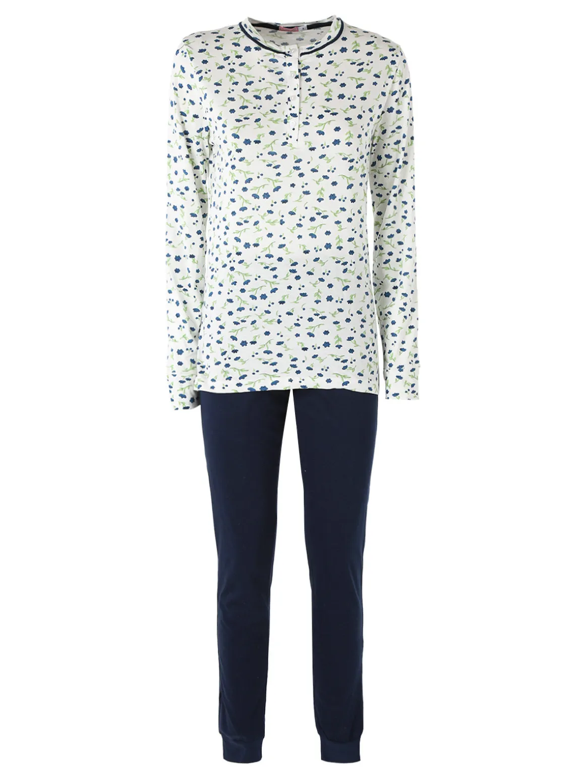 Kissimo Pigiama lungo da donna in cotone con stampa fiorata - blu scuro