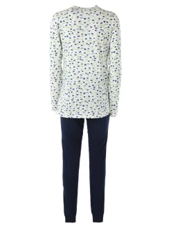 Kissimo Pigiama lungo da donna in cotone con stampa fiorata - blu scuro