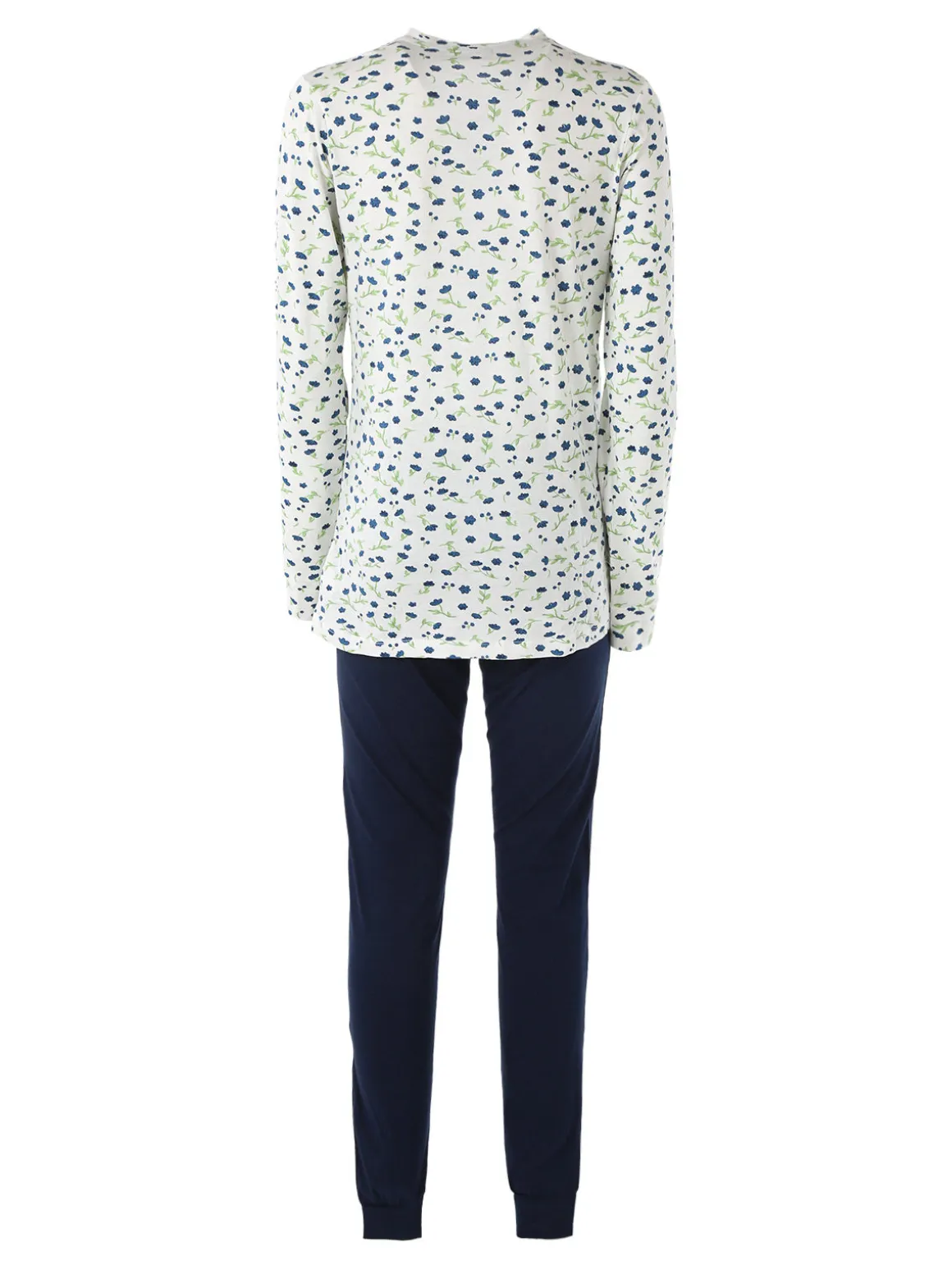 Kissimo Pigiama lungo da donna in cotone con stampa fiorata - blu scuro