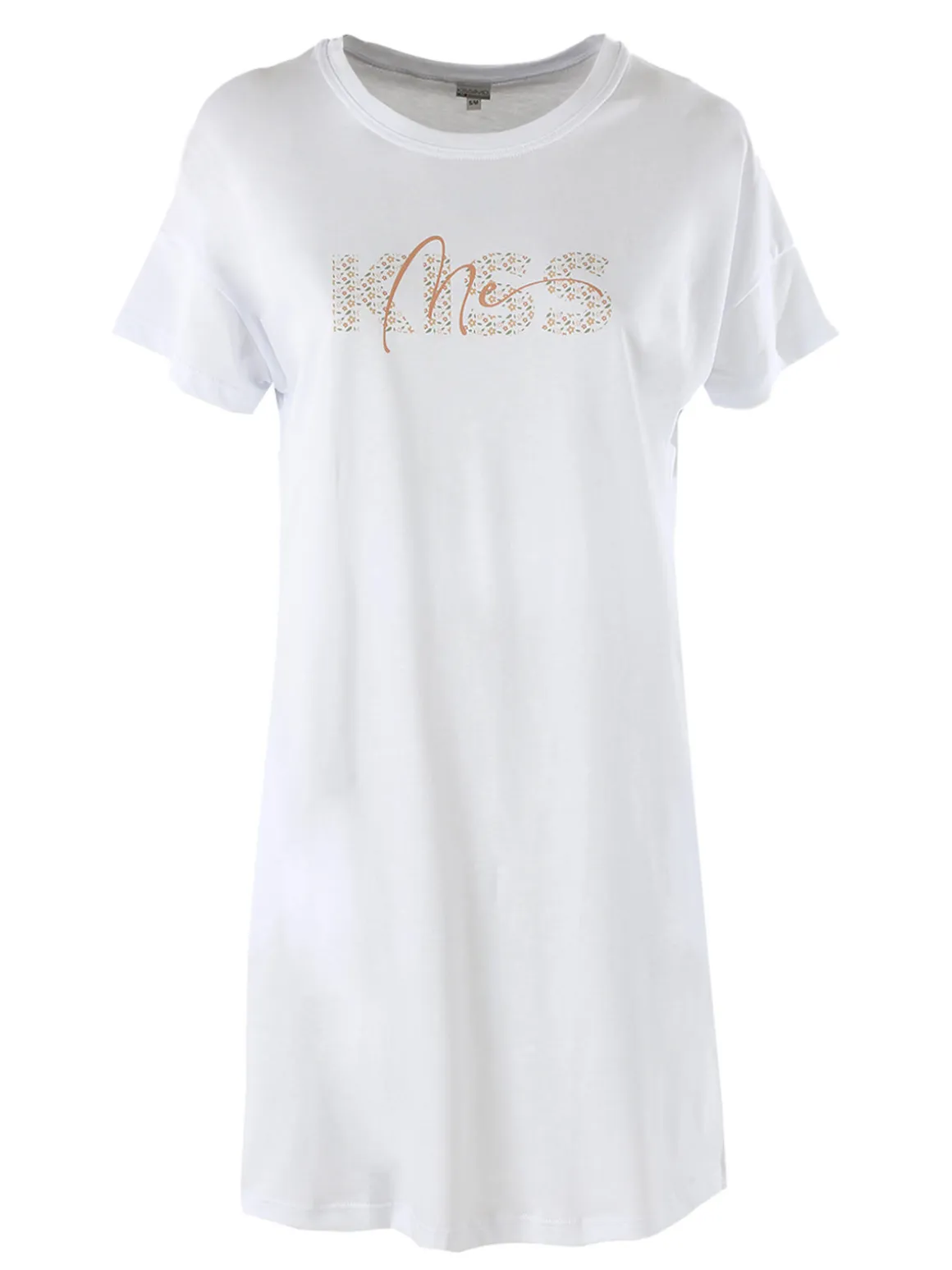 Kissimo Vestitino da donna in cotone a maniche corte con stampa scritta floreale - bianco