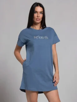 Kissimo Vestitino da donna in cotone a maniche corte con stampa scritta floreale - avion