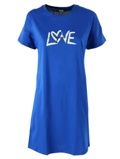 Kissimo Vestitino da donna in cotone a maniche corte con stampa scritta - blu