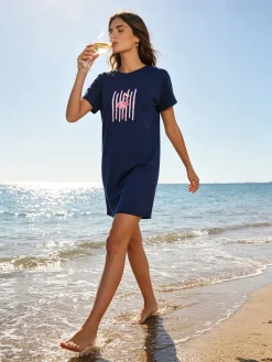 Kissimo Vestitino da donna in cotone a maniche corte - blu